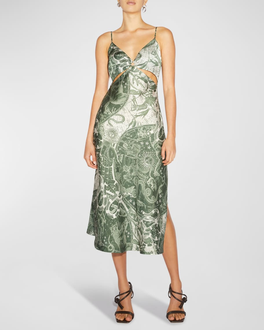 Jonathan Simkhai Standard Eliza Printed Cut-Out Midi Slip Dress | Neiman Marcus