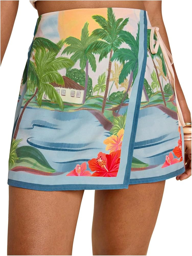 SweatyRocks Women's Boho Mini Skirts Floral Shorts Tie Side Wrap Elastic Waist Summer Skorts Beac... | Amazon (US)