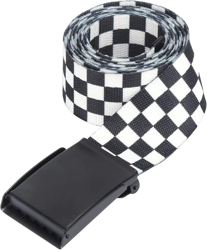 Checkered Belt, 43.3in/110cm Web Plaid Belt Military Canvas Black White Grid Adjustable Black Fli... | Amazon (US)