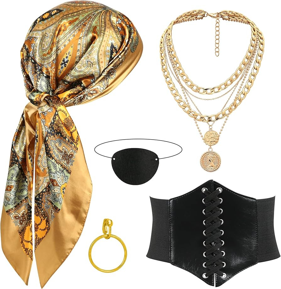 CICOCI Men Pirate Costume Accessories Set for Women Pirate Hat Head Scarf Corset Belt Dress Acces... | Amazon (US)