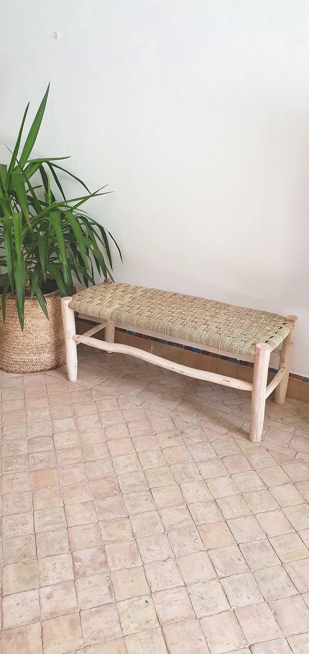 Bench in solid wood and natural weaving | Etsy (CAD)