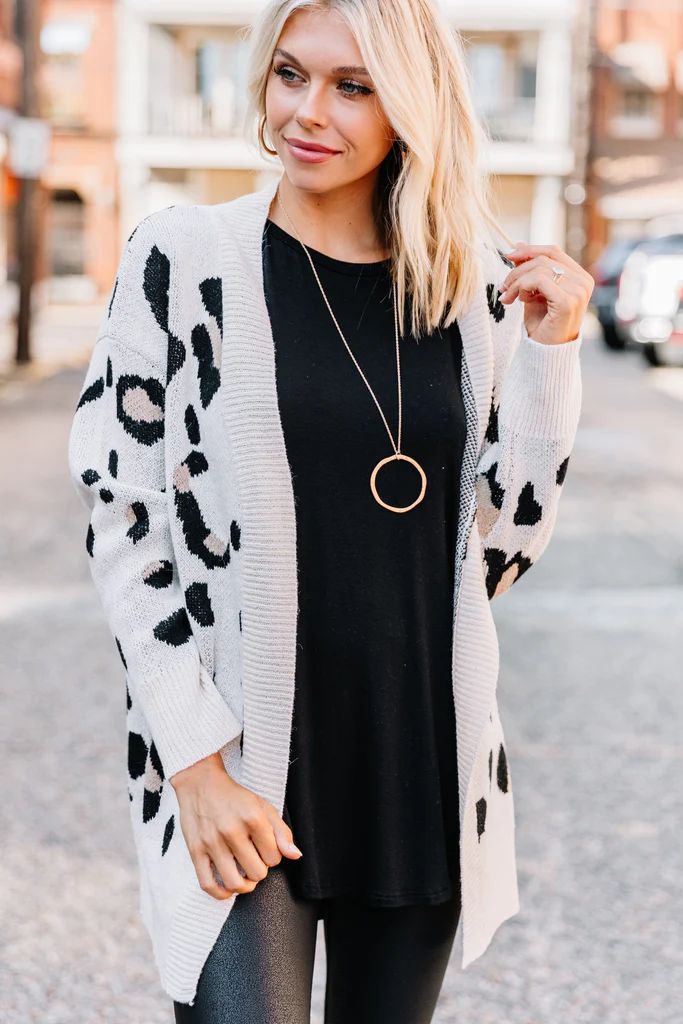 Point Of View Ivory White Leopard Cardigan | The Mint Julep Boutique