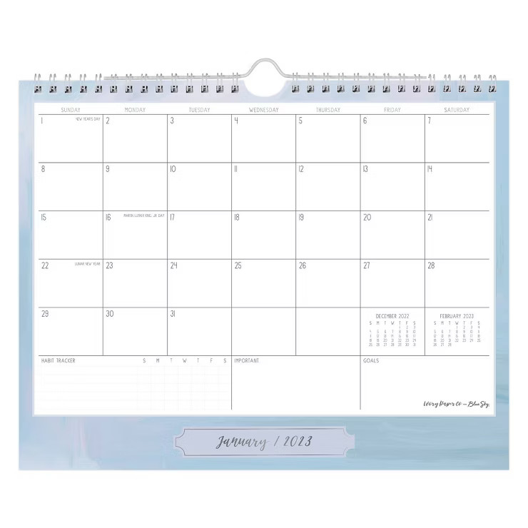 2023 Wall Calendar 11"x8.75" Monthly Wirebound Amelia Blue - Ivory Paper Co | Target