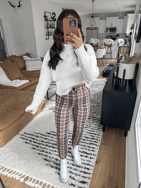 Sweater — medium
Pants — xs in the dark brown color 

casual outfit | amazon outfit | plaid pants | casual outfits | fall fashion | fall outfits | platform converse sneakers outfit | white chunky turtleneck sweater outfit | fall brunch outfit



#LTKfindsunder100 #LTKstyletip #LTKfindsunder50