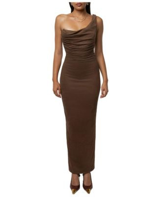 Jluxlabel Women's Monte Carlo Faux Suede One-Shoulder Maxi Dress - Chocolate | Macy's