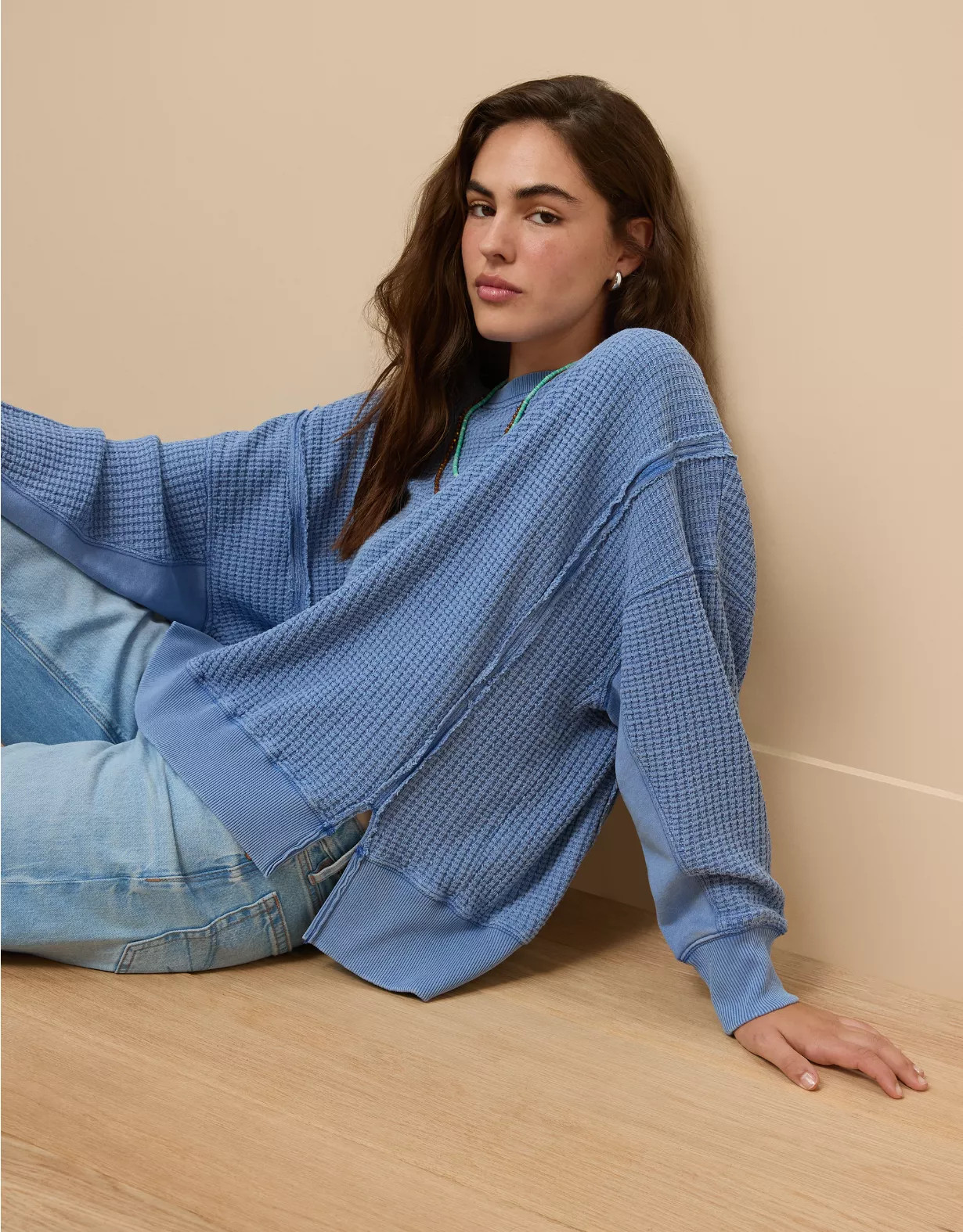 AE Big Hug Waffle Crew Neck Sweatshirt | American Eagle Outfitters (US & CA)