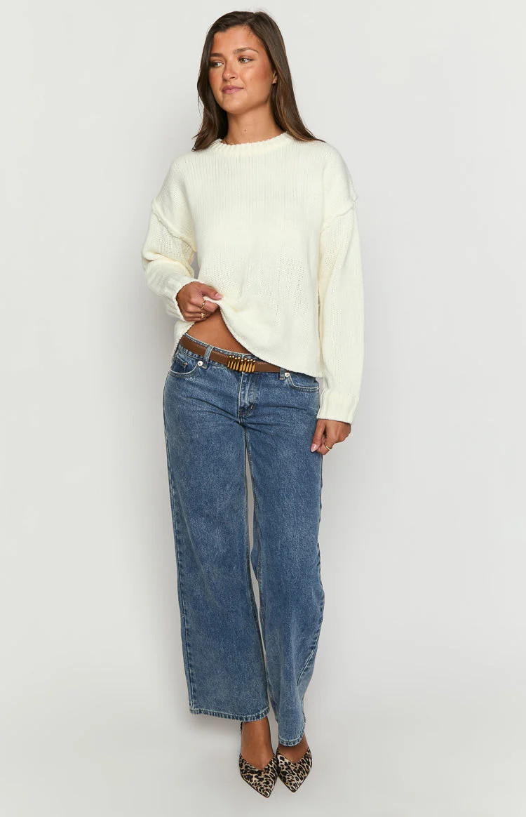Edwina Cream Raw Edge Knit Sweater | Beginning Boutique (US)