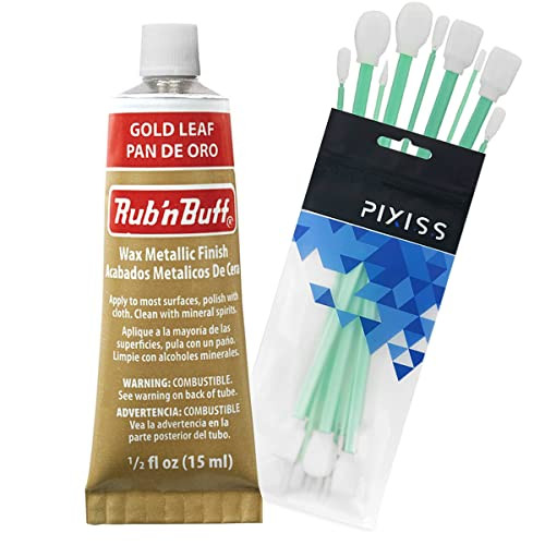 Rub and Buff FinishWax Metallic Gold Leaf, 0.5-Fluid Ounce, Pixiss Blending and Application Tools for Applying Metallic Wax Paint | Amazon (US)