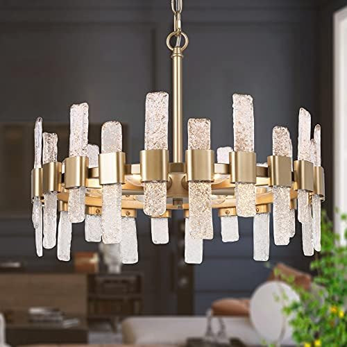 Durent Lighting Modern Gold Chandelier, 18” Drum Chandelier with Glass Shade, 6-Light Round Pendant  | Amazon (US)