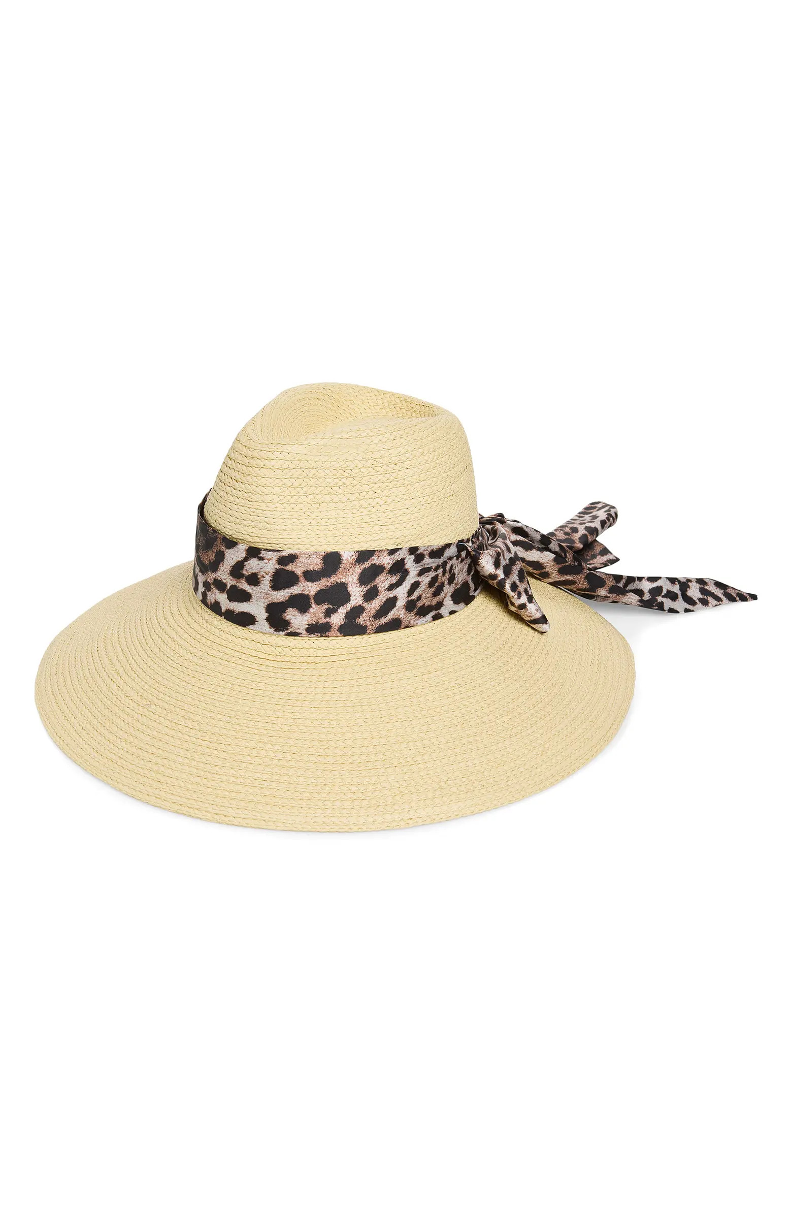 Wide Brim Hat with Leopard Print Scarf | Nordstrom