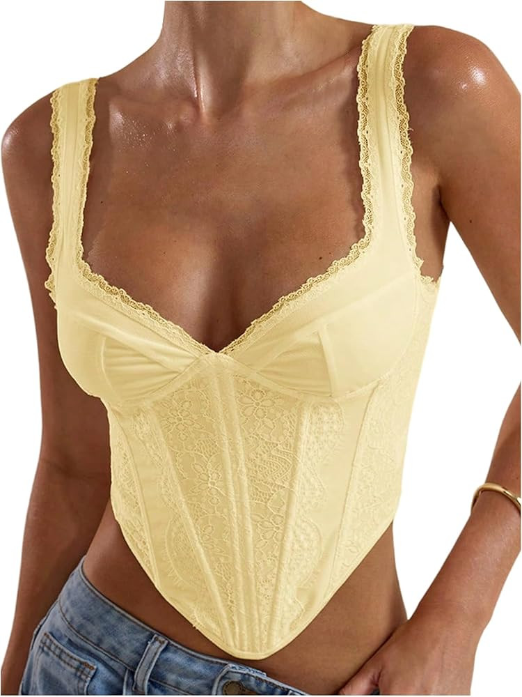 SweatyRocks Women's Going Out Tank Tops Low Cut Asymmetrical Corset Lace Crop Top | Amazon (US)