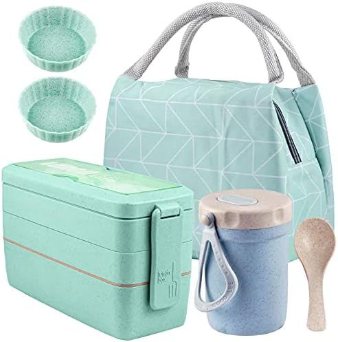 Bento Box Lunch Box Kit, Stackable 3 Compartment - Japanese Bento Lunch Box with Bag, Leakproof Lunc | Amazon (US)