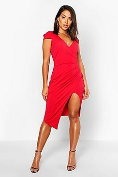 Cap Sleeve Wrap Midi Dress | Boohoo.com (US & CA)