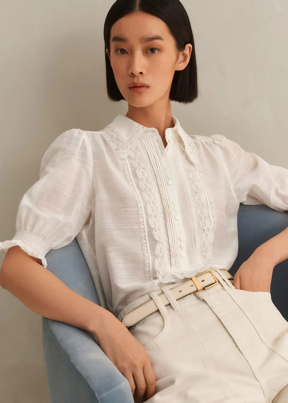 Silk Cotton Lace Trim Blouse | ME+EM US