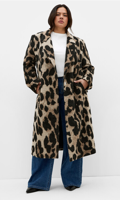 Charlotte Leopard Print Melton Coat - almond | City Chic AU
