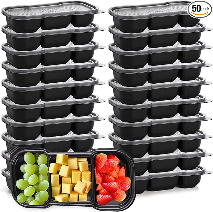 Hiceeden 50 Pack 16 Oz Small Meal Prep Containers with 3 Compartments, Disposable Plastic Bento S... | Amazon (US)