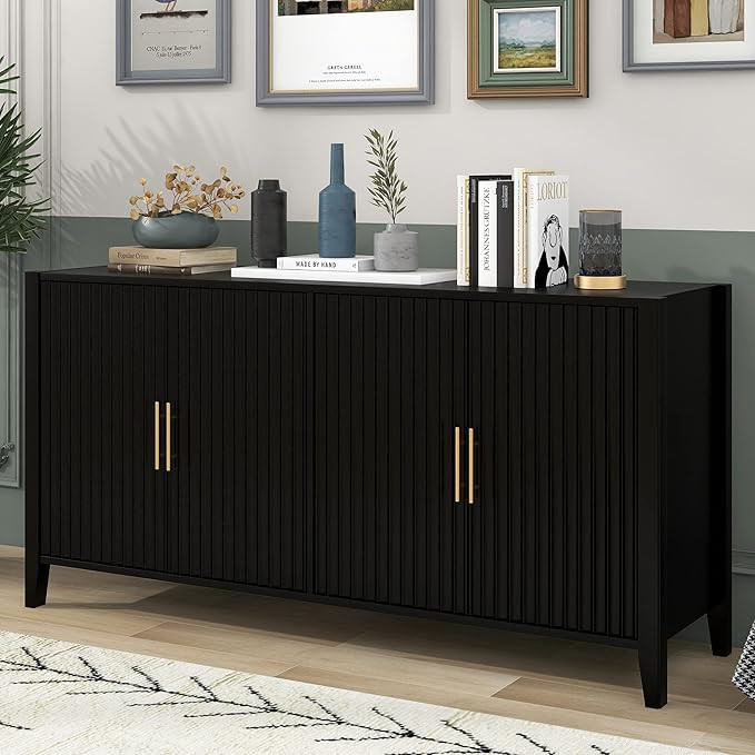 Amposei Sideboard Buffet Cabinet 63-Inch Wooden Credenza Storage Cabinet 4-Door Entryway Console ... | Amazon (US)