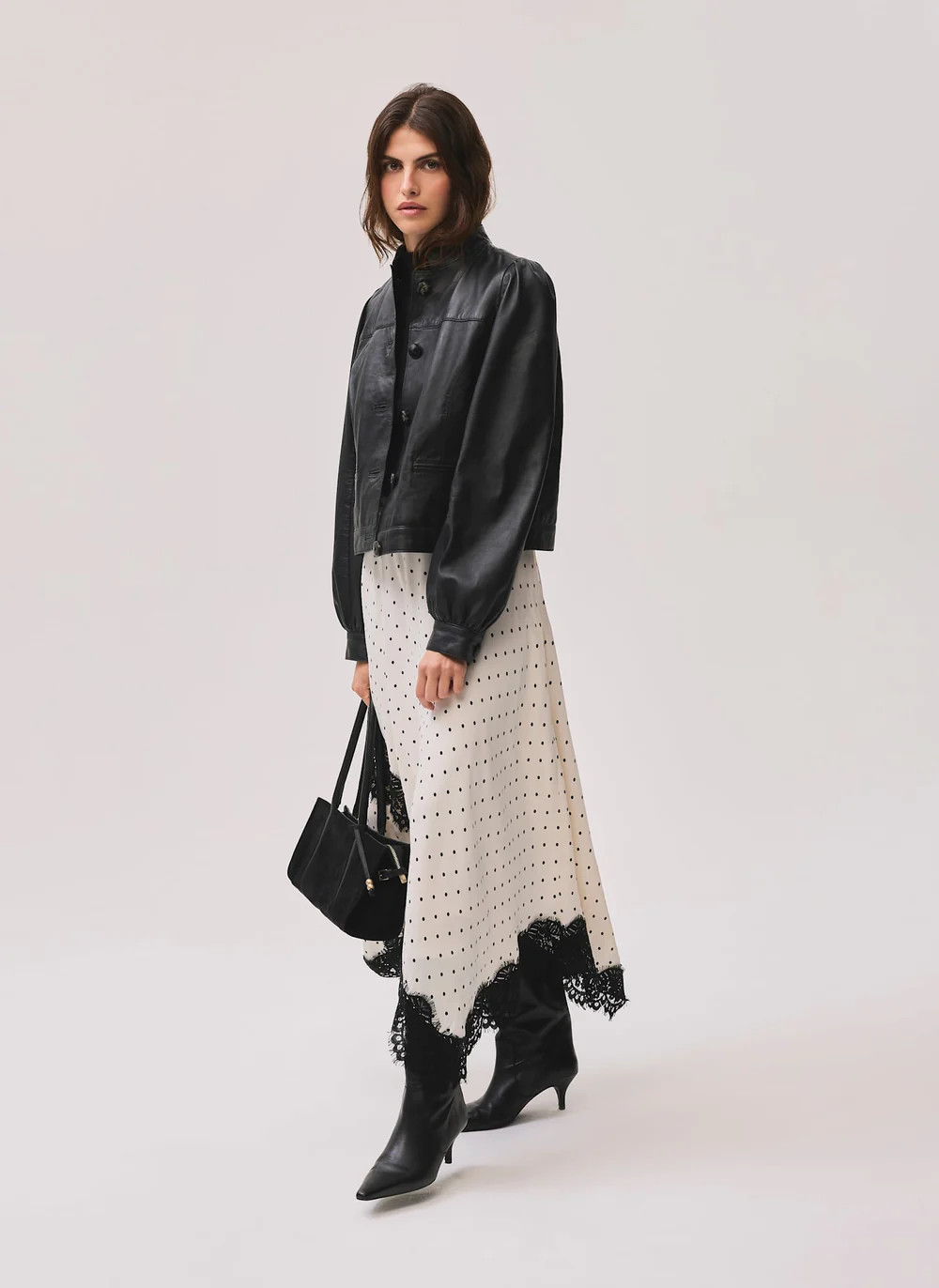 Cream Polka Dot Lace Trim Maxi Skirt | Mint Velvet
