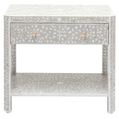 Hessa Modern Classic Grey Floral Nightstand - 30 | Kathy Kuo Home