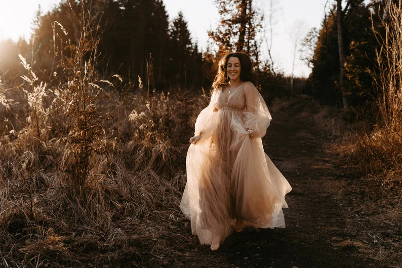 Beige Maternity Dress for Photo Shoot Baby Shower Long Sleeves Dress Maternity Gown Blush Long Ma... | Etsy (US)