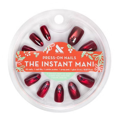 Olive & June Press-On - Almond M - Velvet SC with Black Bow - 42ct | Target