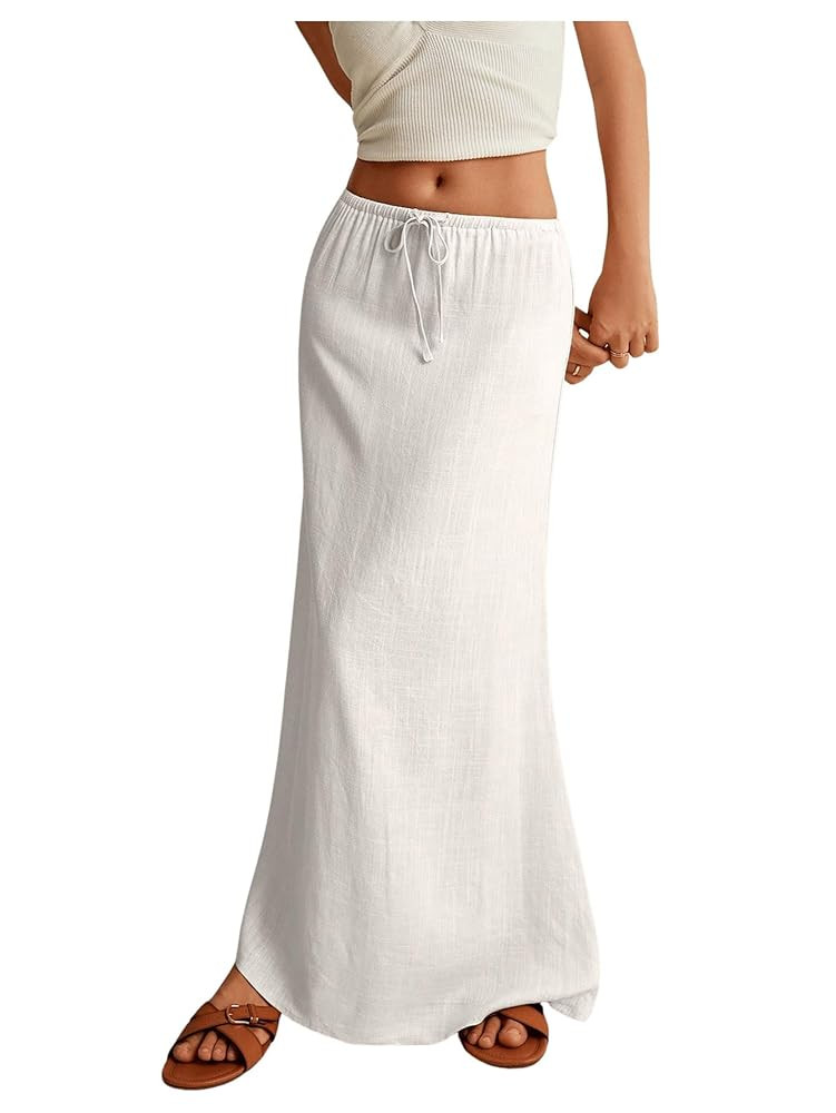 SOLY HUX Women's Summer Maxi Skirt Drawstring Low Waist A Line Casual Skirts | Amazon (US)