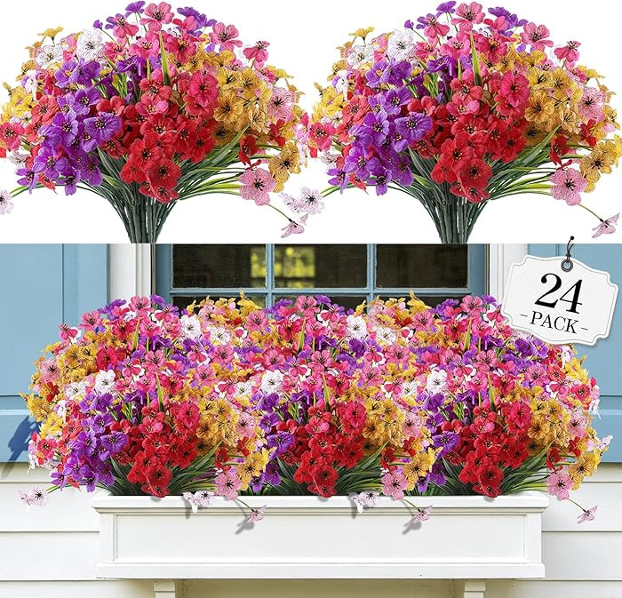 24 Bundles Artificial Flowers for Outdoor,Fake Flowers No Fade Plastic Faux Plants for Decoration... | Amazon (US)