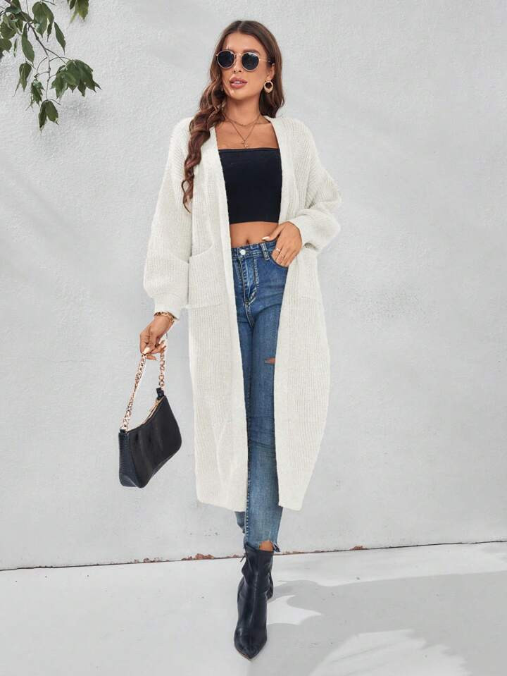 SHEIN Frenchy Lantern Sleeve Cardigan Without Belt | SHEIN