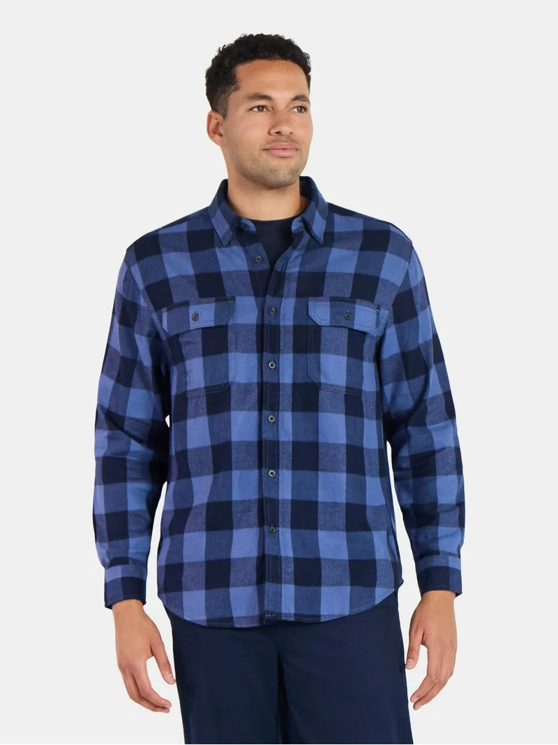 George Men's and Big Men's Double Pocket Flannel Shirt, Sizes XS-3XLT - Walmart.com | Walmart (US)