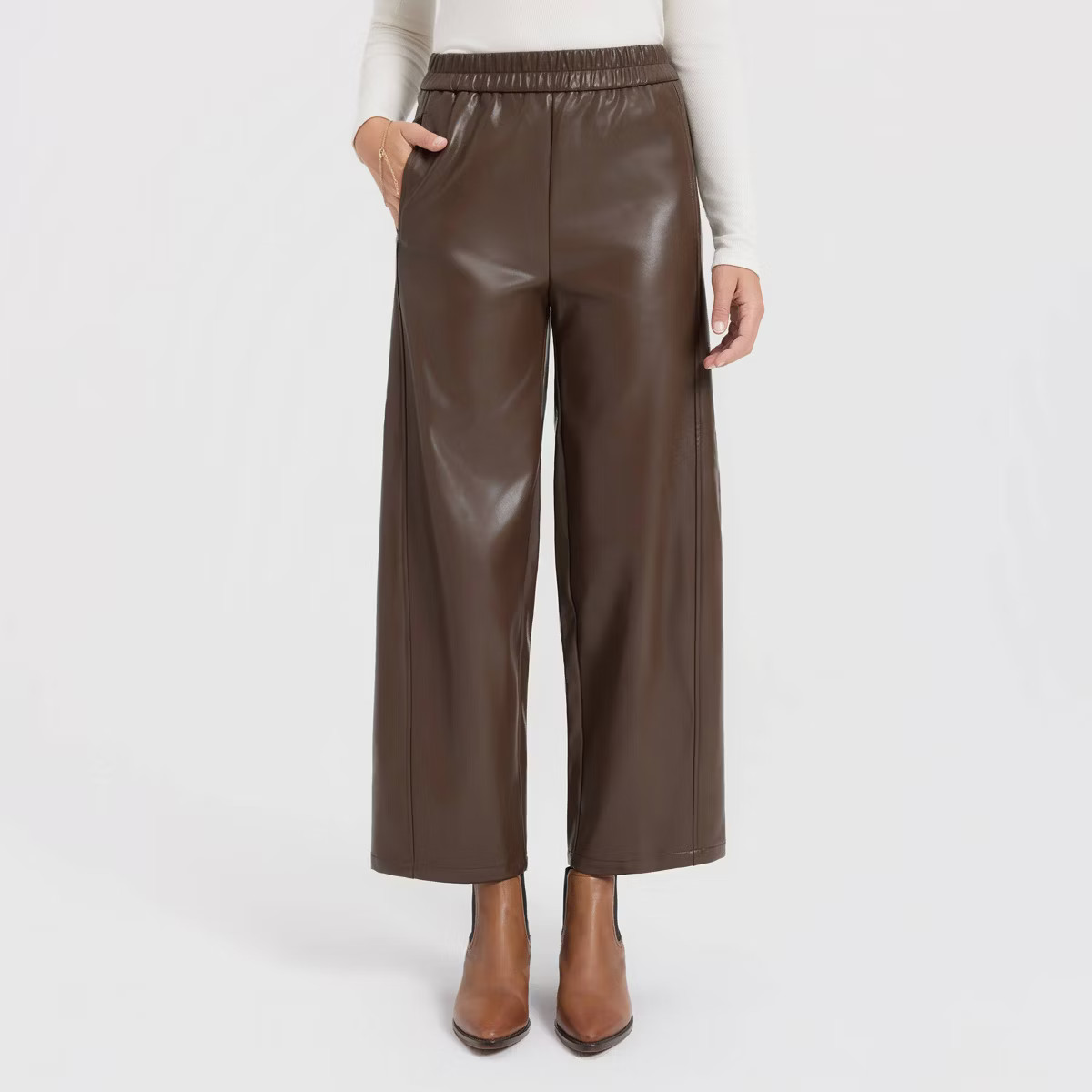 Women's Mid-Rise Barrel Leg Faux Leather Pull-On Pants - A New Day™ | Target