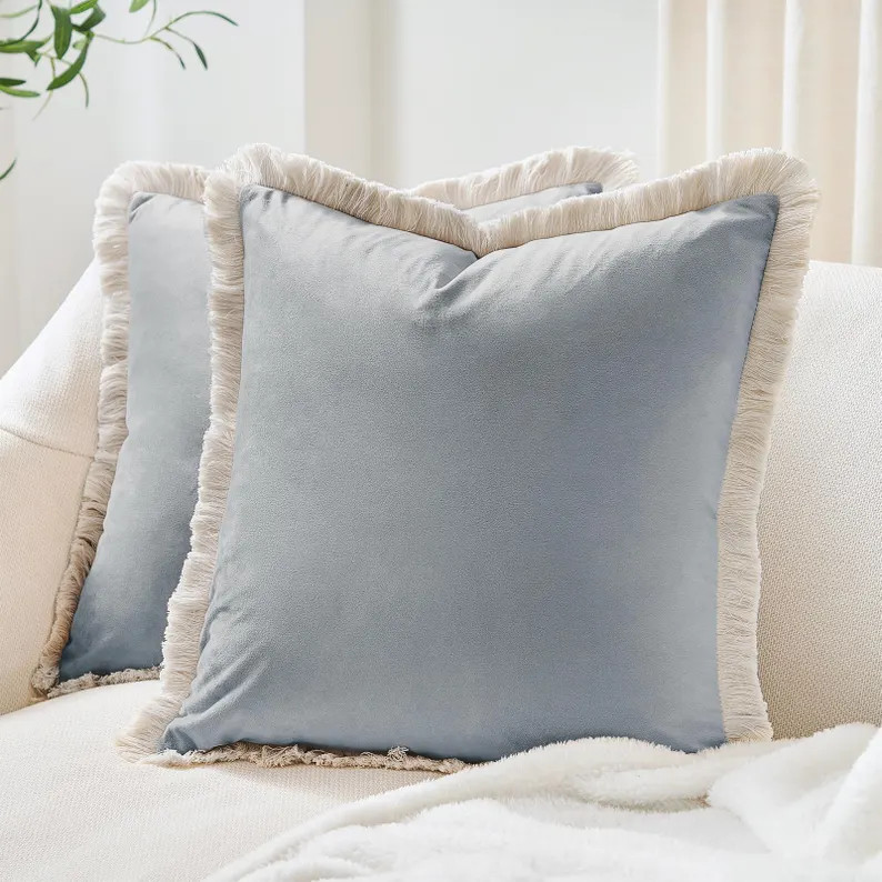 Nacazcol Set \u2013 Pack of 2 Decorative Fringe Throw Pillow Covers (Powder Blue) | Etsy (Global)