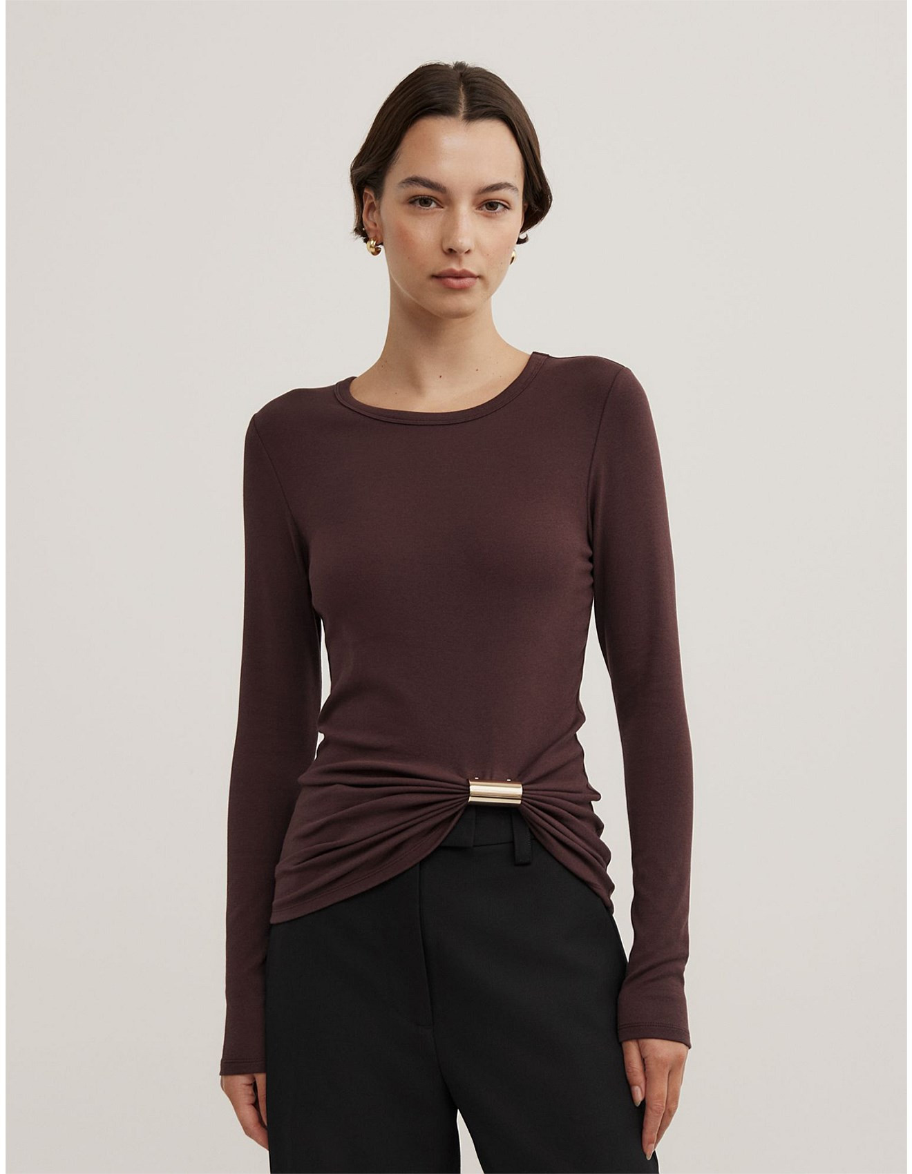 Metal Trim Long Sleeve Top | David Jones (Australia & New Zealand)