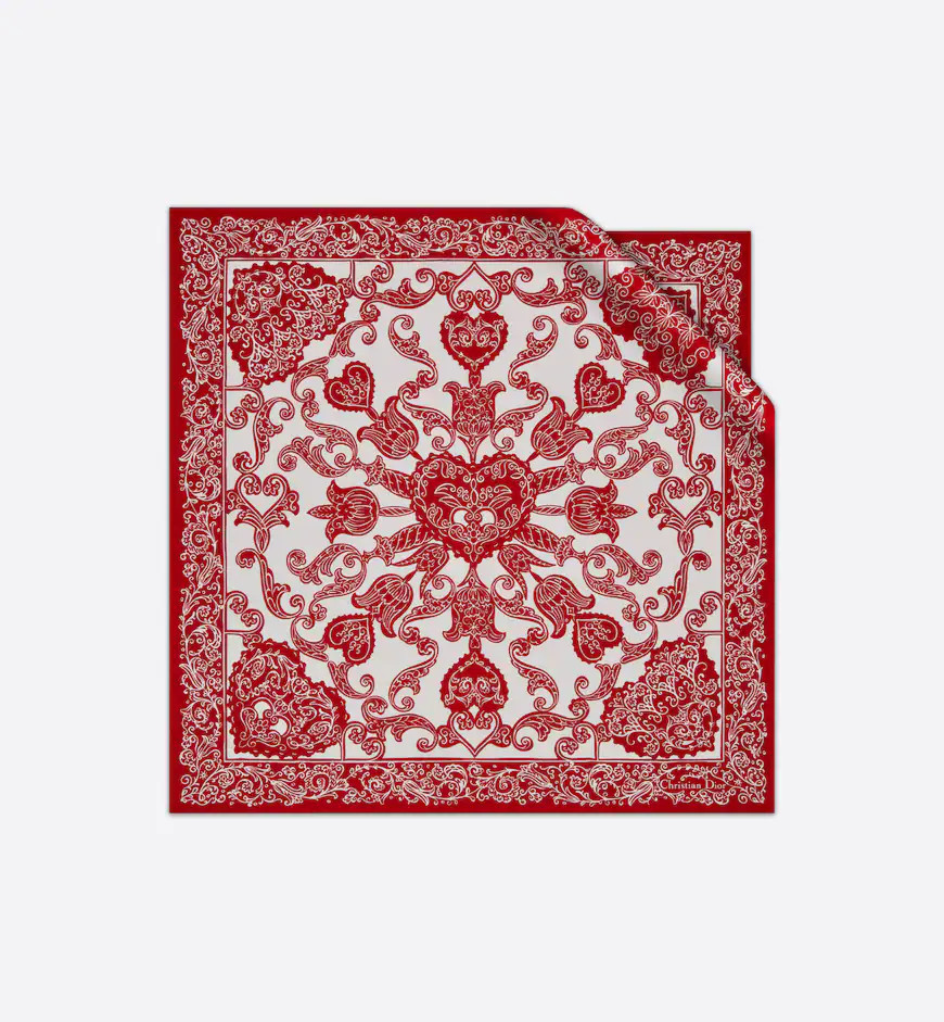 Dior Bandana 70 Square Scarf White and Red Silk Twill | DIOR | Dior Couture