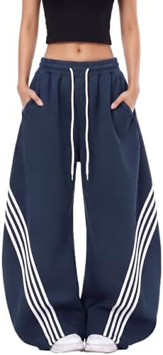 EMMIOL Women’s Y2K Baggy Barrel Striped Sweatpants High Waisted Wide Leg | Amazon (US)