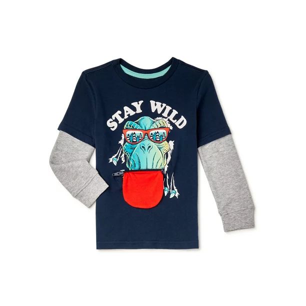 365 Kids from Garanimals Boys Long Sleeve Dino Hangdown T-Shirt, Sizes 4-10 - Walmart.com | Walmart (US)