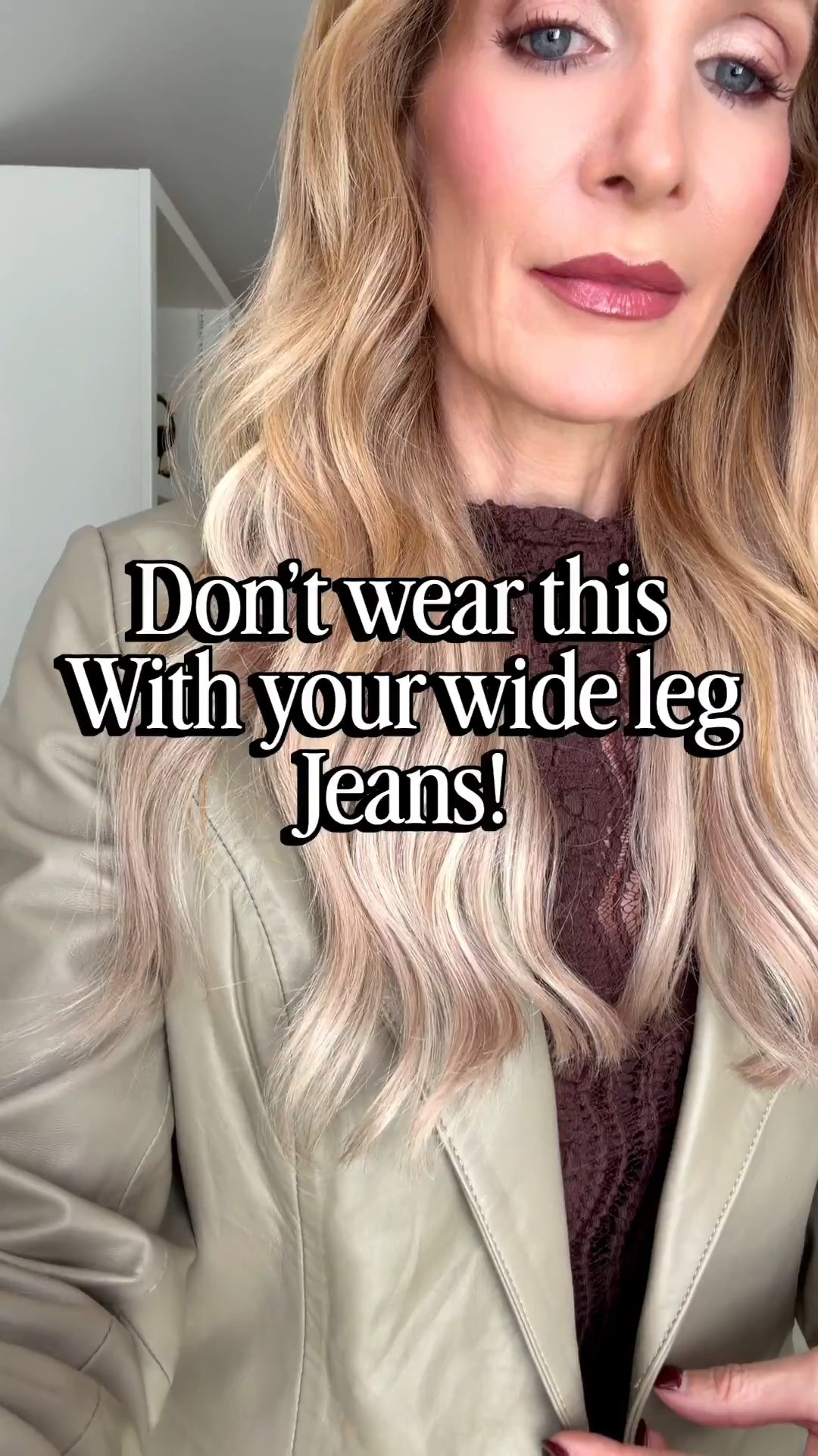 Wide leg jeans + an oversized top = no balance. Here's the fix 👇 The mistake I see most often: pairing wide leg jeans with a boxy top or slouchy jacket. When both halves are full, the volume swallows your frame. The formula that works: 1. Volume on the bottom: these high-waisted Mother Lemon Twist wide leg jeans. The dark wash is made for fall. 2. Fitted on top: this burgundy lace mesh top hugs the body and defines your waist. 3. The result: balanced proportions, a longer leg line, and a polished look that still feels effortless. Sizing: both pieces run true to size. I'm wearing a 24 in the jeans and an XS in the top. 

 

#LTKootd #LTKSeasonal #LTKOver40