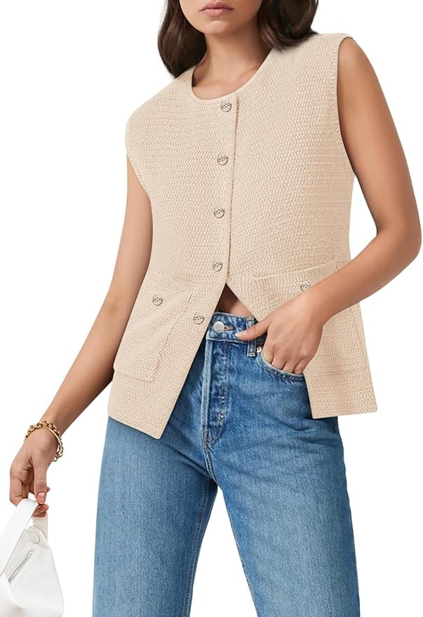 Yousify Womens Sweater Vest Sleeveless Button Down Round Neck Knitted Tank Tops Casual Cardigan f... | Amazon (US)
