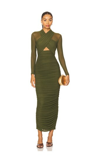 Bardot Aliyah Long Midi Dress in Olive. - size 2 | Revolve Clothing (Global)