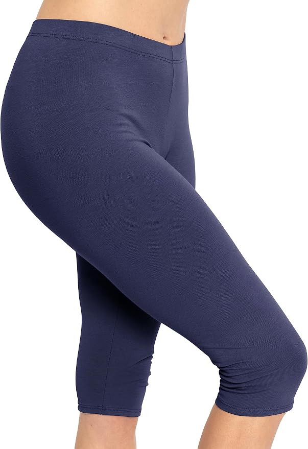 STRETCH IS COMFORT Cotton Capri Leggings, Knee Length Pants, Plus Size | Amazon (US)