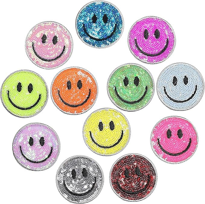 12 Pieces Smile Face Patch Cute Iron on Patch Decorative Dress Happy Face Patch Clothes Sewing De... | Amazon (US)