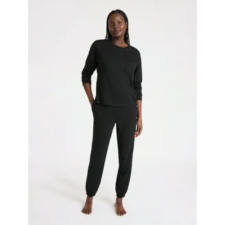 Joyspun Women’s Cotton Blend Notch Collar Top and Pants Pajama Set, 2-Piece, Sizes S-4X | Walmart (US)