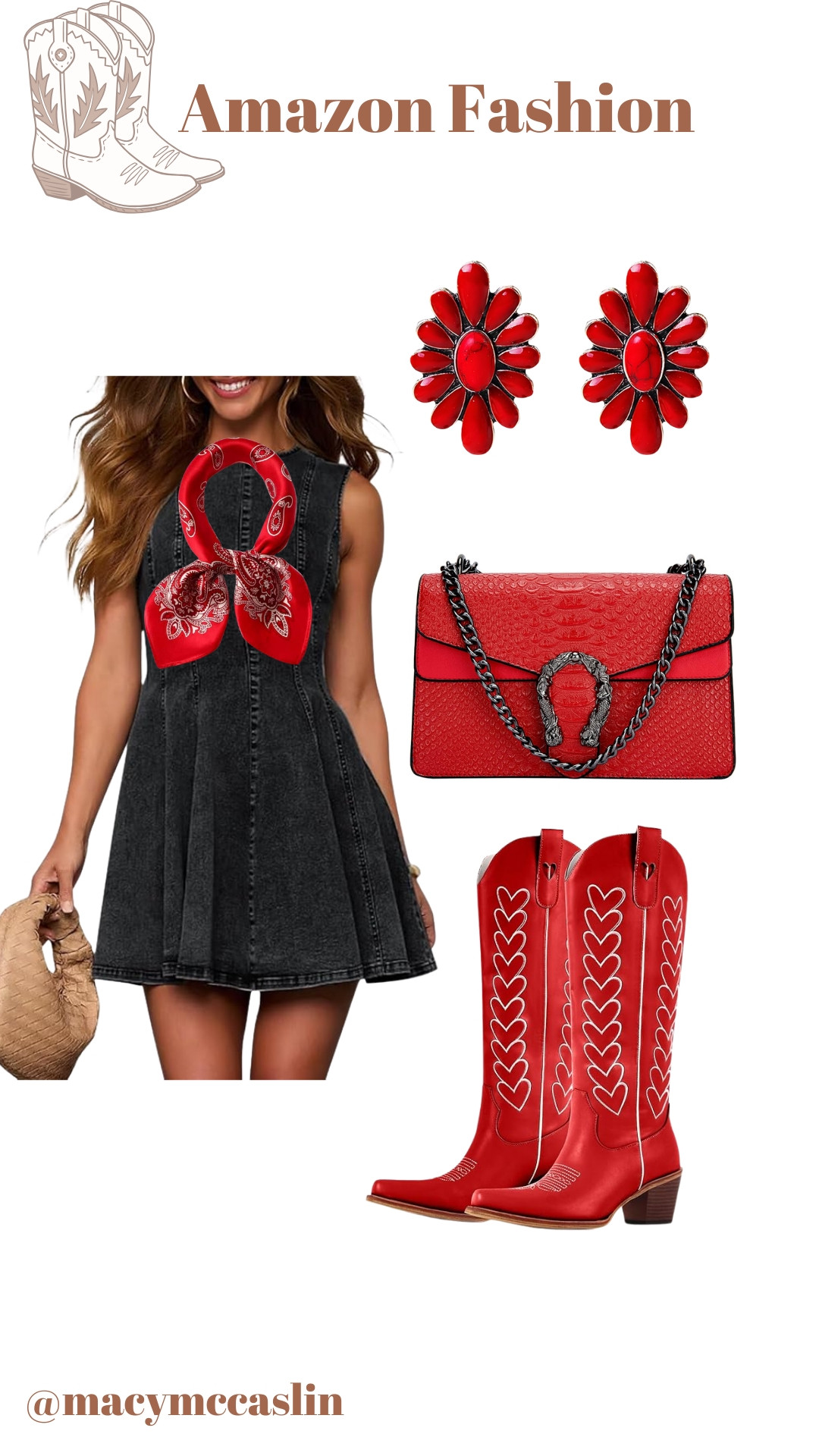 Red cowboy boots with this denim dress and scarf are perfect for summer! Check it out on Amazon 🌵🤠 

 #LTKootd #LTKSeasonal #LTKSaleAlert