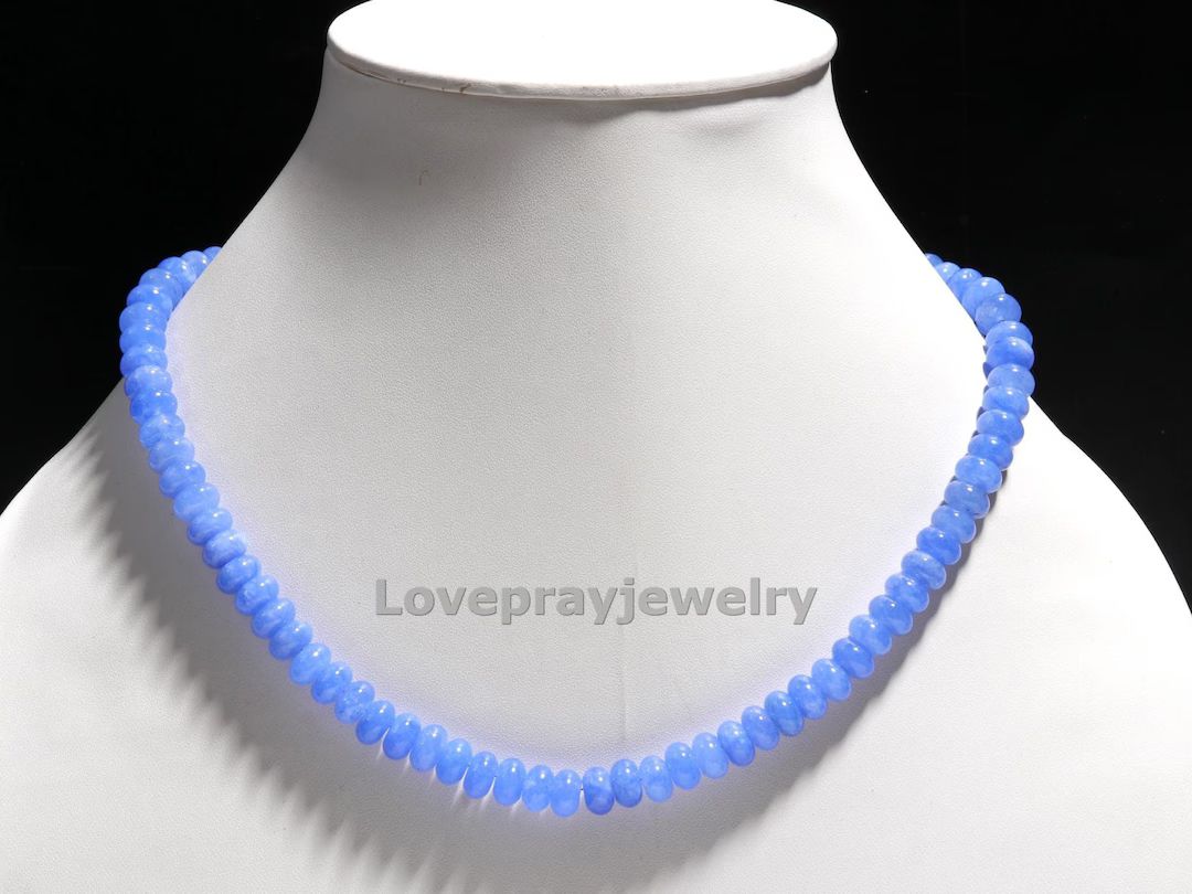 Blue Aqua Chalcedony Necklace, Natural Aqua Chalcedony Smooth Rondelle Gemstone Beaded Necklace, ... | Etsy (US)