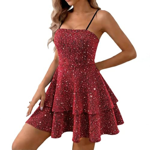 BNGD Women's Backless Bow Tie Spaghetti Strap Mini Dress Sexy Club Party Dresses(Flash Red-X-Large) | Amazon (US)