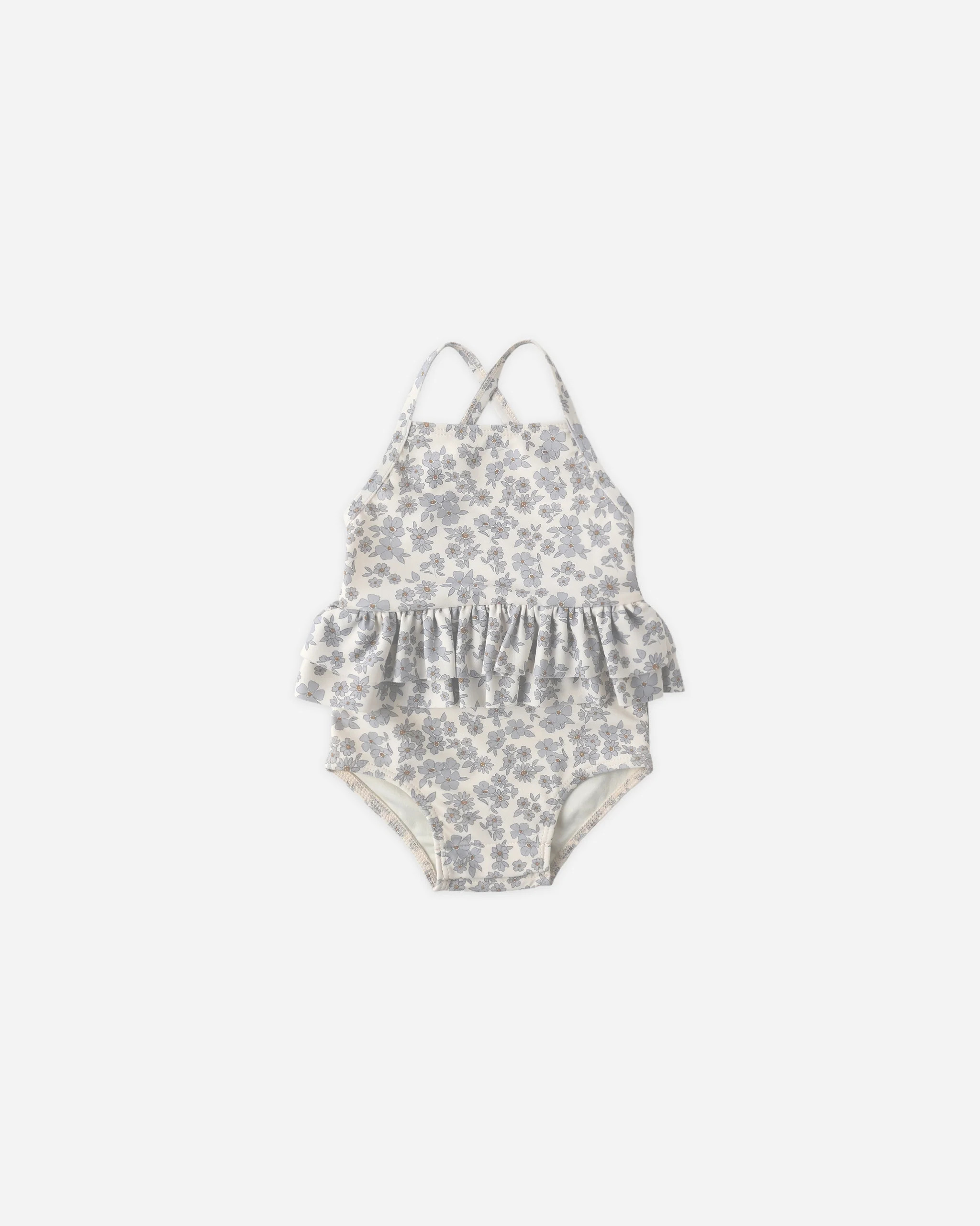 Ruffled One-Piece Swimsuit Blue Floral | Rylee + Cru