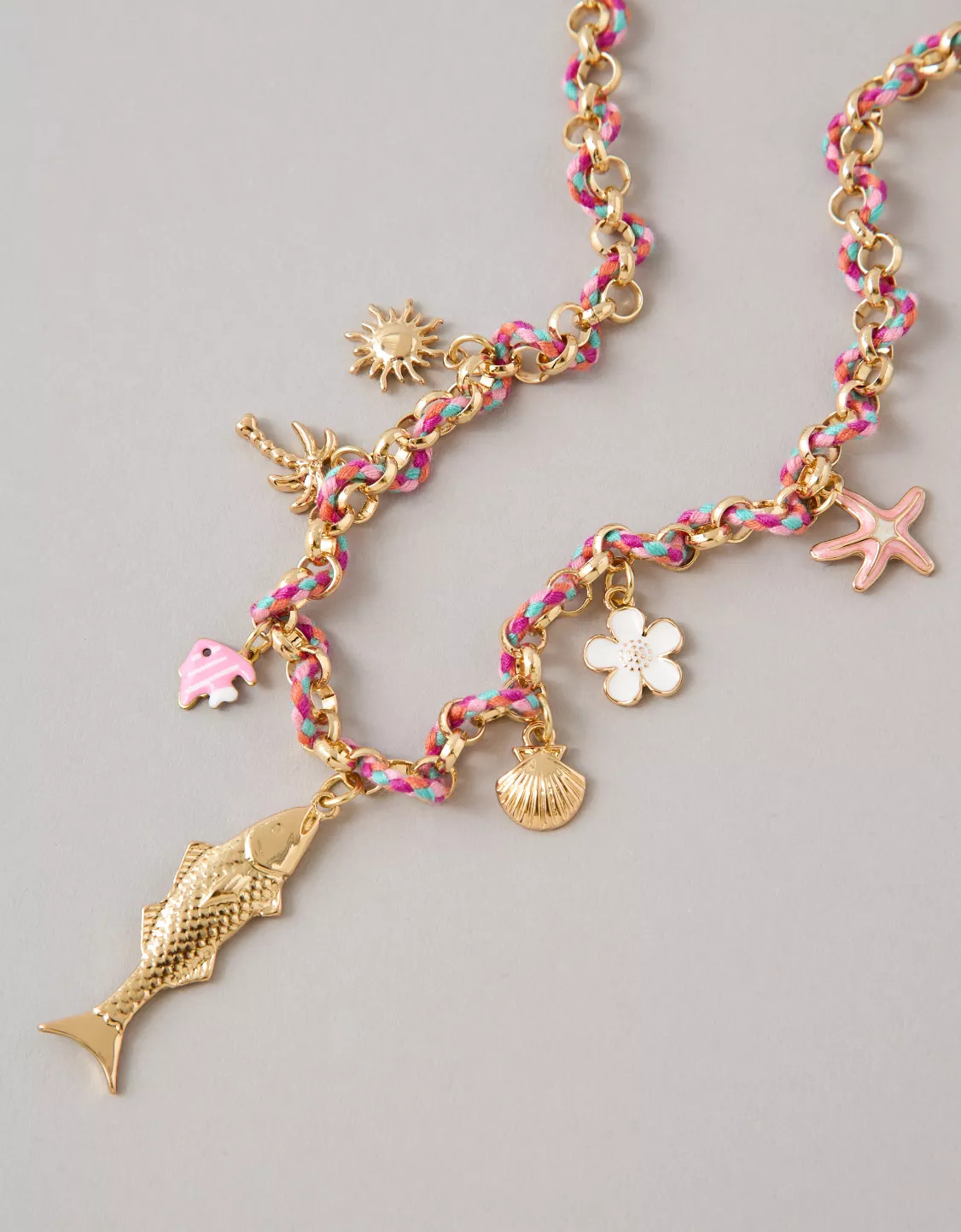 AE Mixed Material Charm Necklace | American Eagle Outfitters (US & CA)