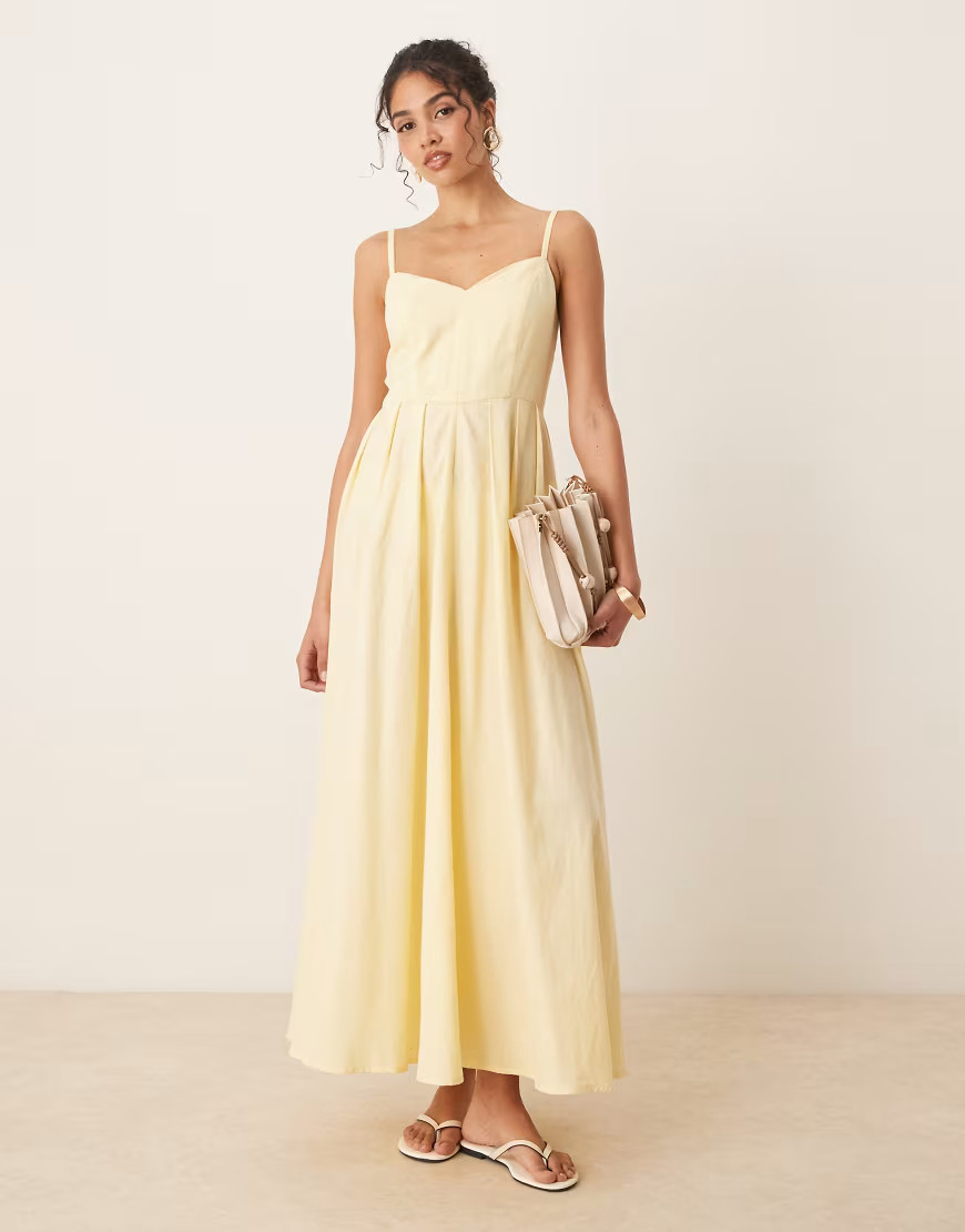 ASOS DESIGN – Maxikleid in Zitronengelb mit Korsett-Mieder und geformter Brustpartie | ASOS (Global)