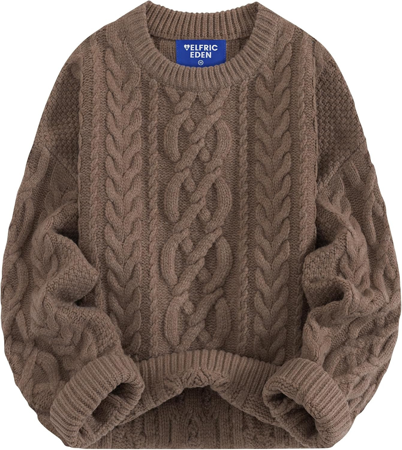 Aelfric Eden Sweaters for Women Oversized Chunky Cable Knit Crew Neck Solid Pullover Sweater Trendy Vintage Fall Tops | Amazon (US)