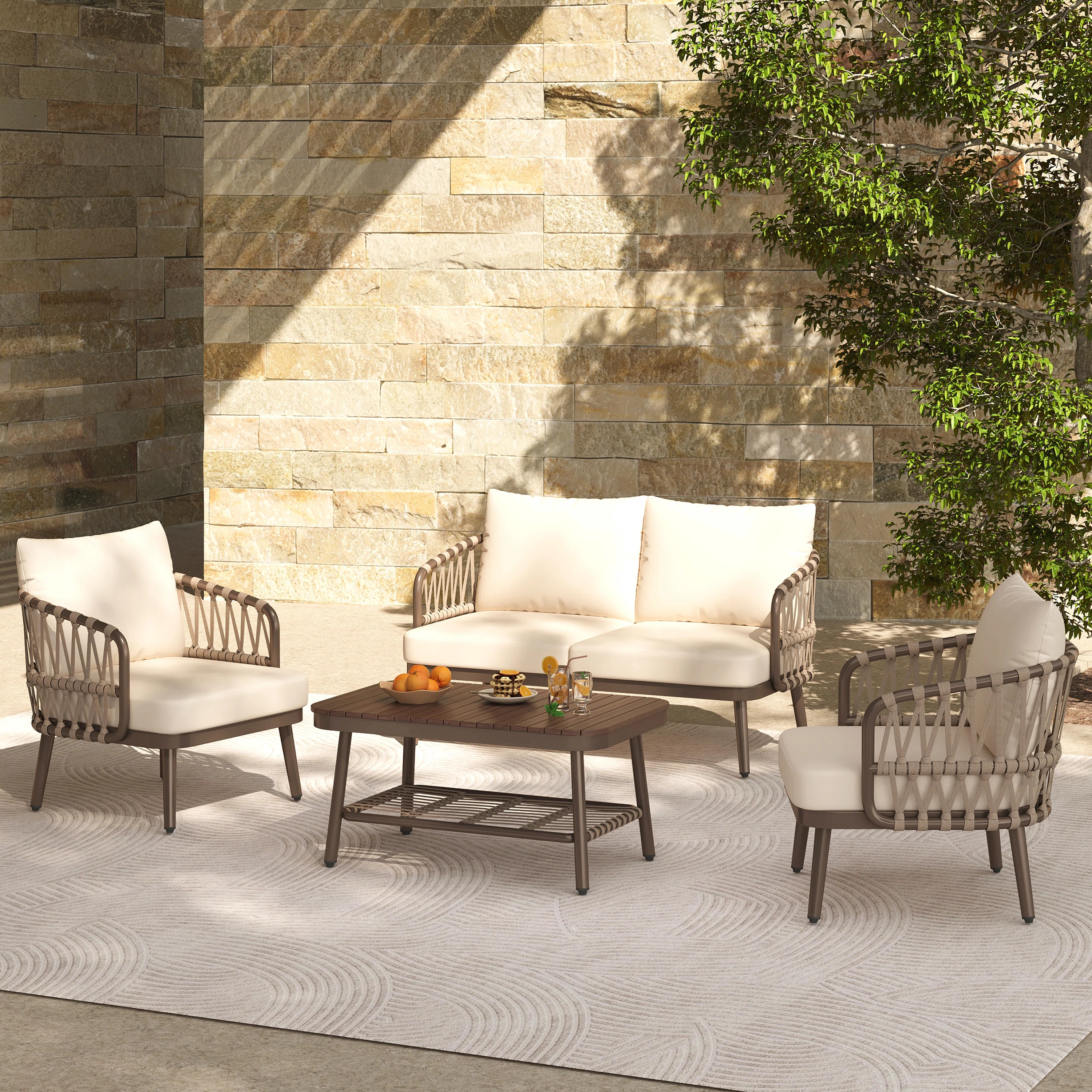 Daxton 4-Piece Outdoor Conversation Set With Thick Cushions | Wayfair North America