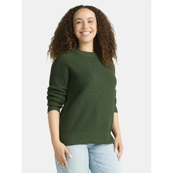 Time and True Women's Waffle Stitch Pullover Sweater, Midweight, Sizes: XS-XXXL | Walmart (US)